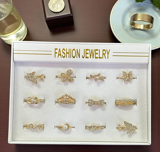 12 Anillos Dorados Figuras con Pedreria $5.7 c/u