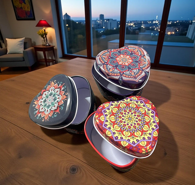 12 Cajita Corazíon Metalica Mandalas "San Valentin" $8.3 c/u