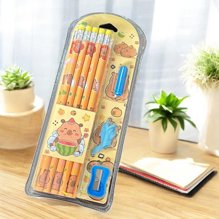 6 Sets Escolares Capibaras Lapices, Sacapuntas, Gomas $30 c/u