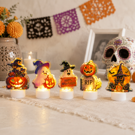 12 Lamparitas con Figuras Halloween tipo Vela $16.9 c/u
