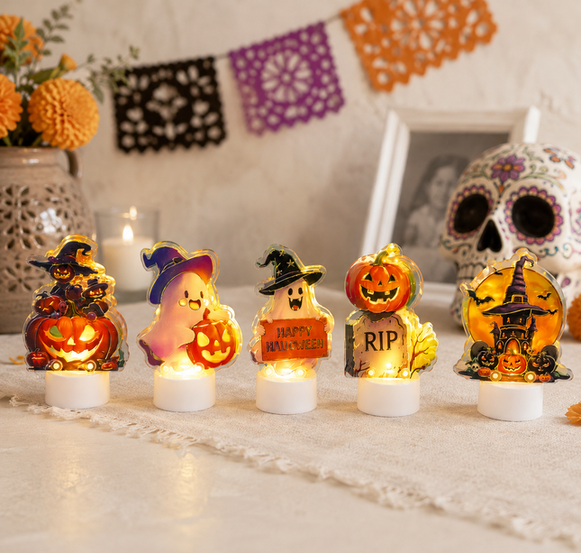 12 Lamparitas con Figuras Halloween tipo Vela $16.9 c/u