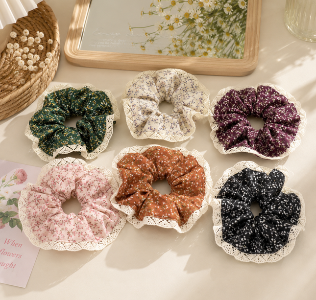 12 Scunchie Coletero Vintage Hermoso Flores y Bordado $9.5 c/u