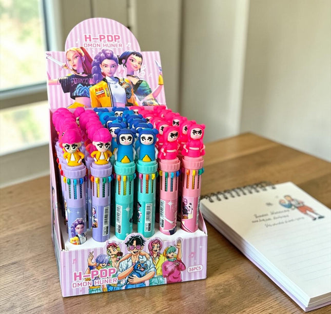 36 Lapiceros Guerreras K-Pop Multitintas con Figura 3D $9.5 c/u
