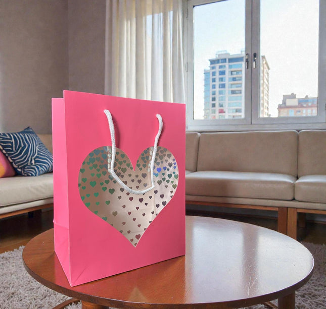 12 Bolsa de Regalo Ventana Corazón Colores $8.5 c/u