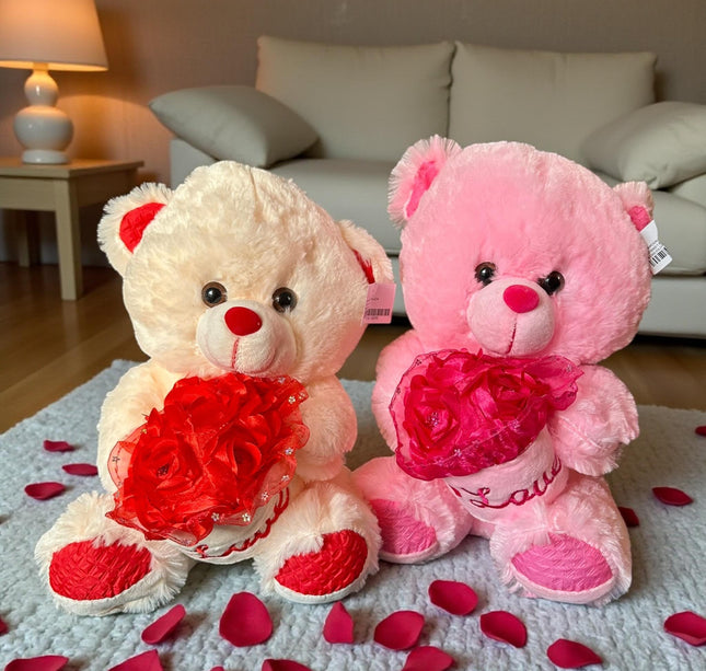 Oso de Peluche con Ramo "Love" Rosa/Beige
