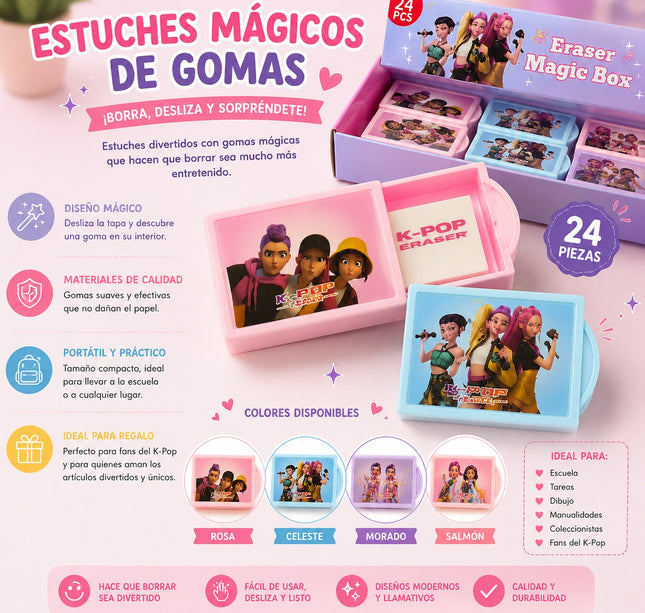 24 Estuche Huntrix Magico con Goma/Borrados $6.75 c/u