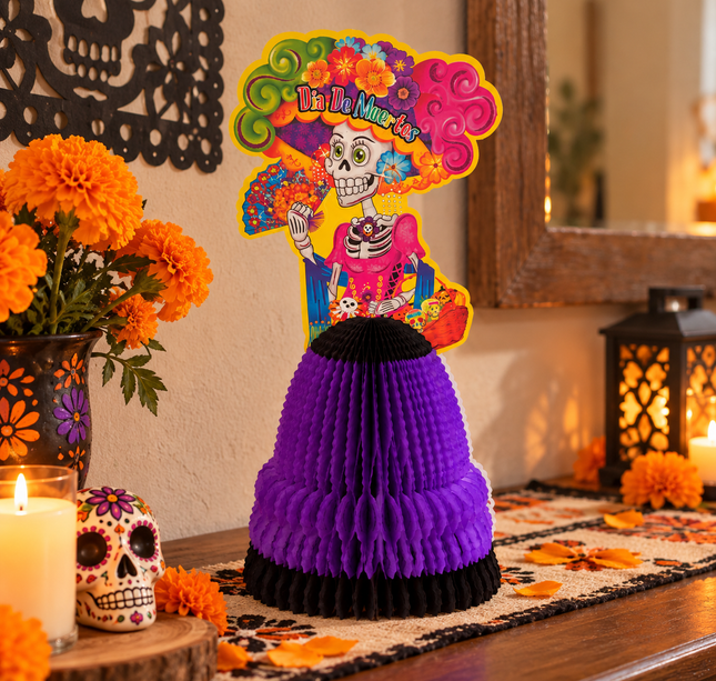 Catrina Mexicana de Papel con Falda Panal – 28 cm "Día de Muertos"