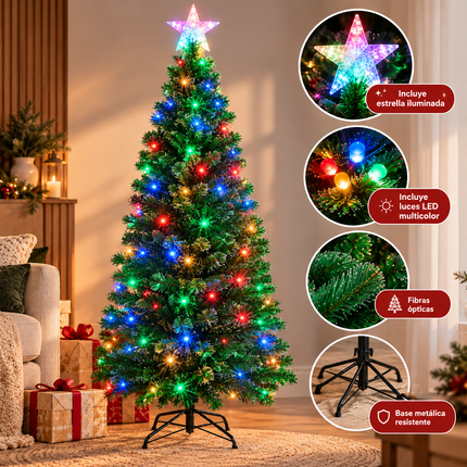 Arbol de Navidad con luces Fibra y estrella incluidas 180cm