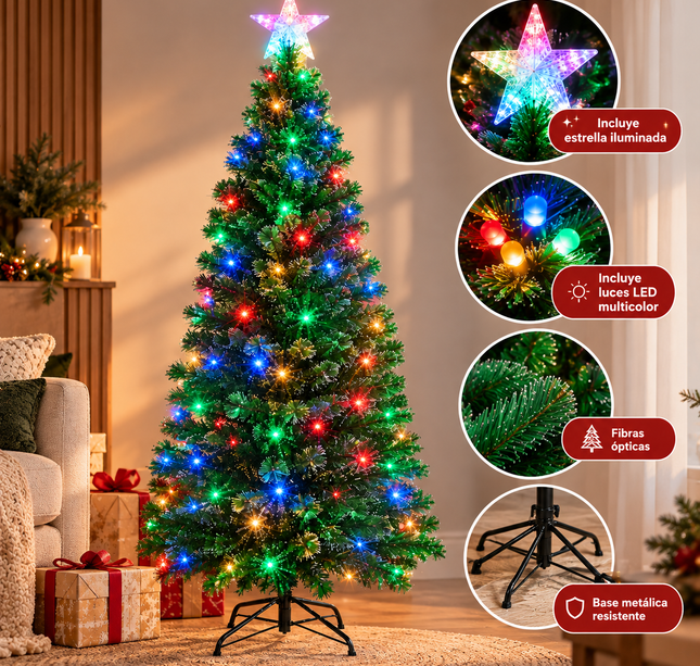 Arbol de Navidad con luces Fibra y estrella incluidas 180cm