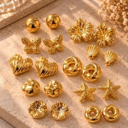 12 Aretes Dorados Figuras Moda $7.5 c/u