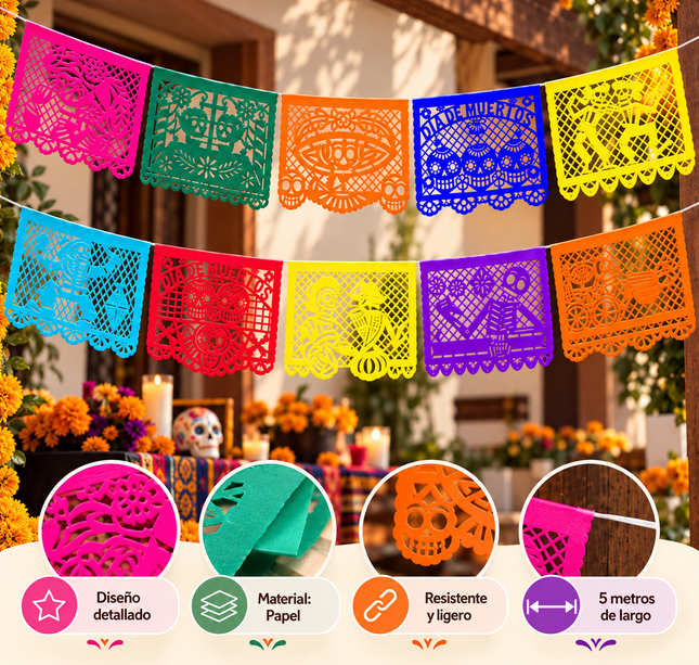Enramada de Papel Picado Dia de muertos 5M