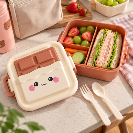 Lonchera Infantil "Chocolate" con Cuchara y Tenedor