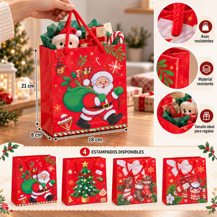 12 Bolsas para Regalo con Diseño Navidad $6.5 c/u
