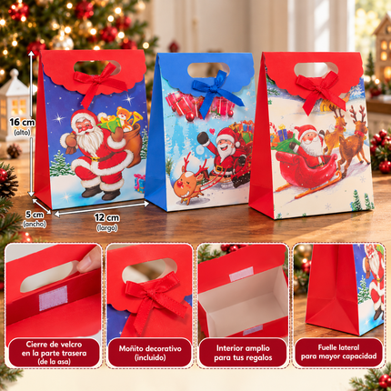 12 Bolsas Navideñas Chicas con Velcro $5.5 c/u