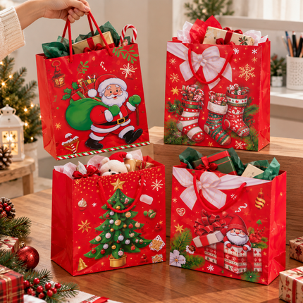12 Bolsas para Regalo con Diseño Navidad $6.5 c/u