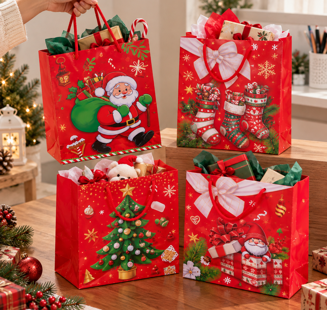 12 Bolsas para Regalo con Diseño Navidad $6.5 c/u