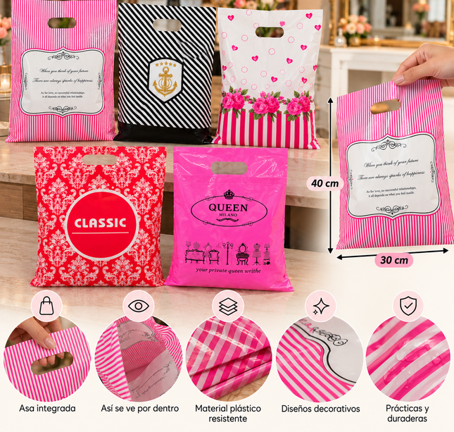 100 Bolsas tipo Boutique de Diferentes diseños $1.2 c/u