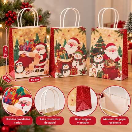 12 Bolsas Navideñas de Papel $5.5 c/u