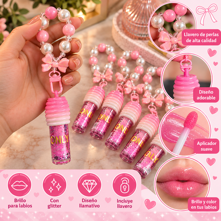 Exclusivo Tienda en linea 💥💎6 Gloss "Honey" con Llavero de perlas Hermosas $30 c/u