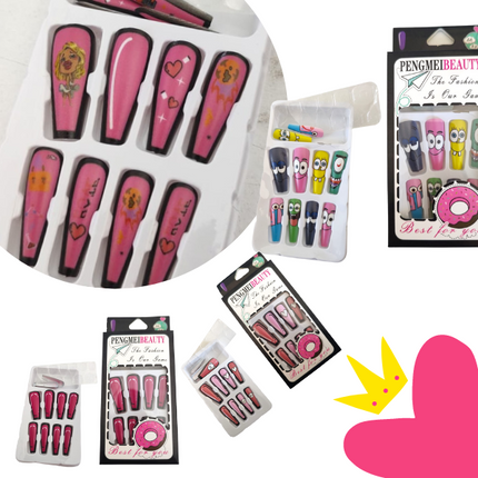 12 Uñas Postizas Diseños Animados $8.45 c/u