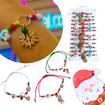 12 Pulseras Navideñas con dije $5.9 c/u