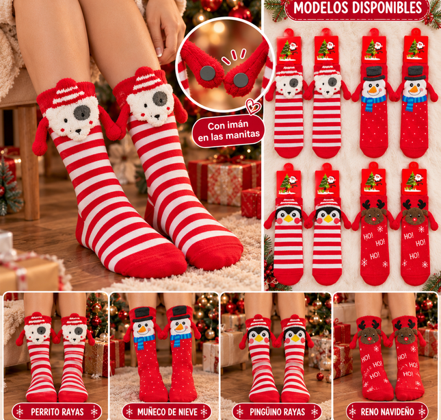 6 Calcetines de Animalitos Navideños con Manitas $30 c/u