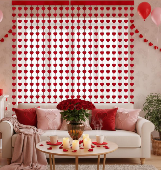 12 Cortina Corazones "San Valentin" para Decorar $14.5 c/u