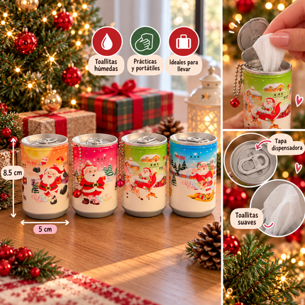 12 Latas Navideñas de Toallitas Humedas con Cascabel $15 c/u