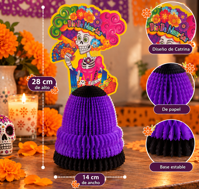 Catrina Mexicana de Papel con Falda Panal – 28 cm "Día de Muertos"