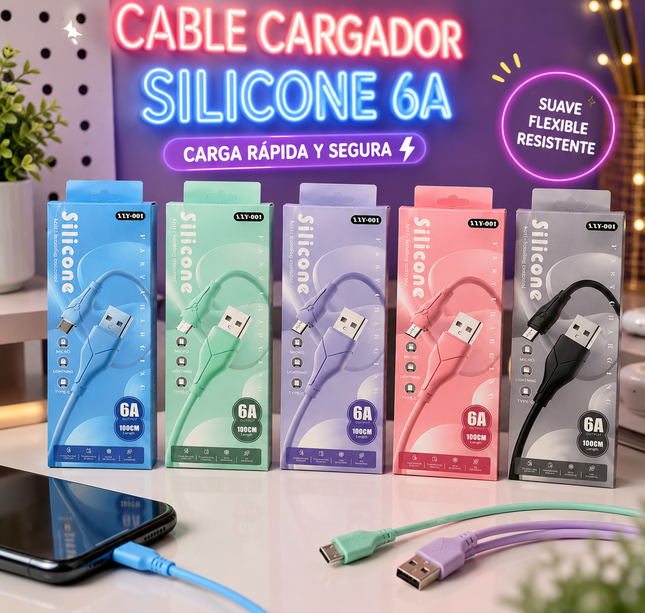6 Cable Cargador Colores Tipo C $19 c/u