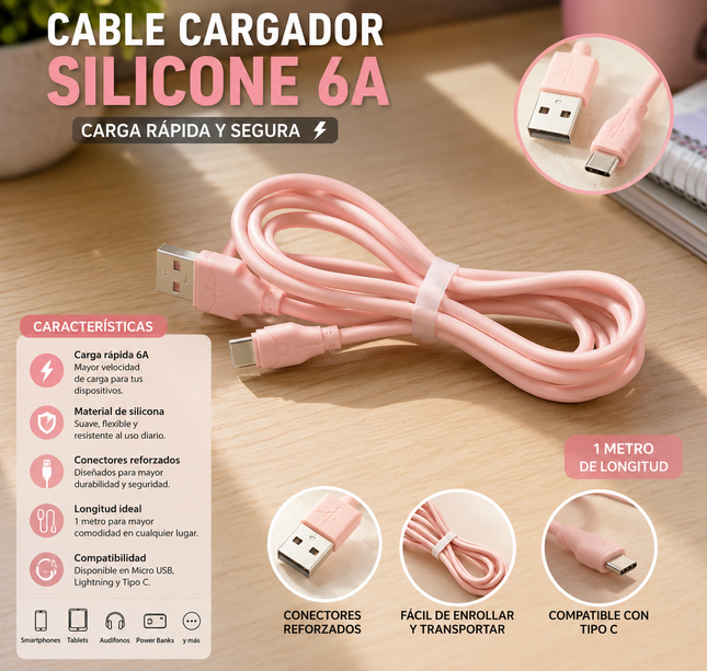 6 Cable Cargador Colores Tipo C $19 c/u