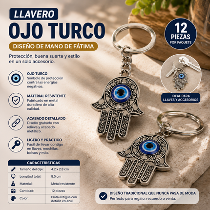 12 Llaveros Ojo Turco Protector de Energias $10.9 c/u