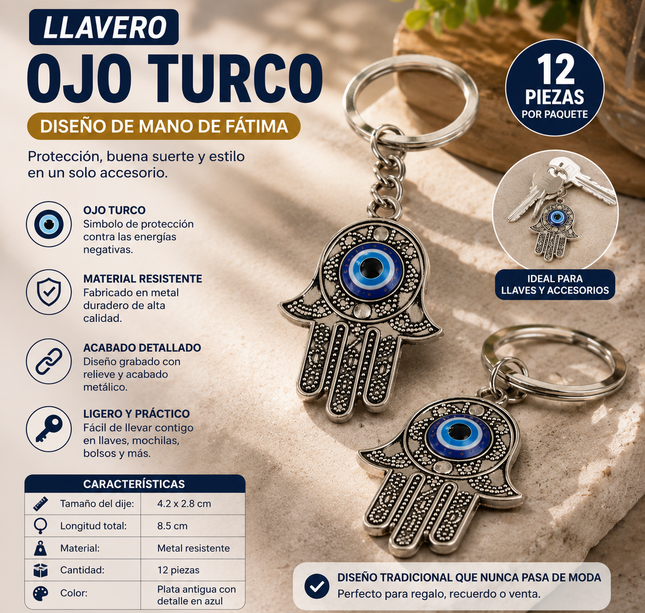 12 Llaveros Ojo Turco Protector de Energias $10.9 c/u