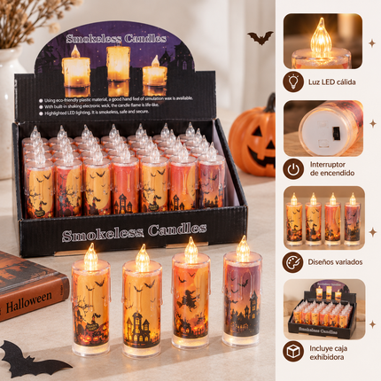 12 Velas Halloween Diamantadas con Decorado Led G $16.9 c/u
