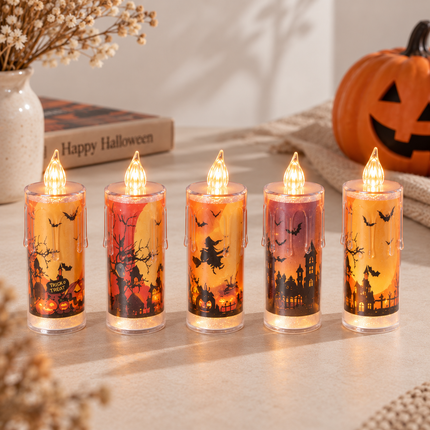 12 Velas Halloween Diamantadas con Decorado Led G $16.9 c/u