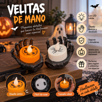 6 Manitas Hallowen con Velias Ojos/Araña $20 c/u