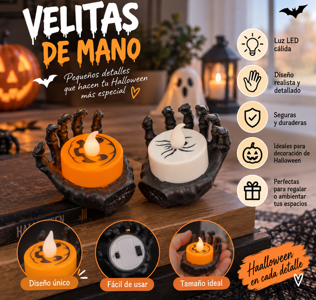 6 Manitas Hallowen con Velias Ojos/Araña $20 c/u
