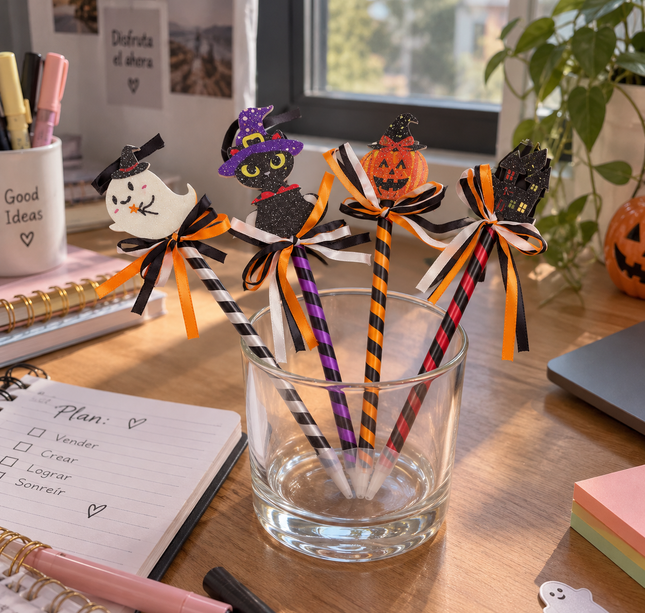 12 Lapiceros Halloween Diamantados y Listones $7.5 c/u