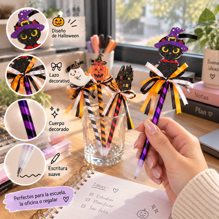 12 Lapiceros Halloween Diamantados y Listones $7.5 c/u