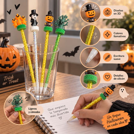 12 Lapiceros Halloween con figura 3D $7 c/u