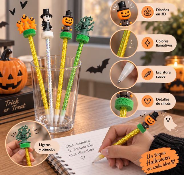 12 Lapiceros Halloween con figura 3D $7 c/u