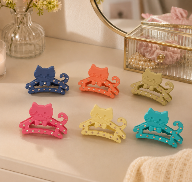 12 Pinzas Gatito con Pedreria Hermosa $10 c/u