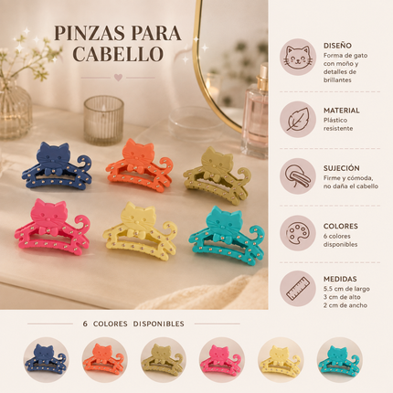 12 Pinzas Gatito con Pedreria Hermosa $10 c/u