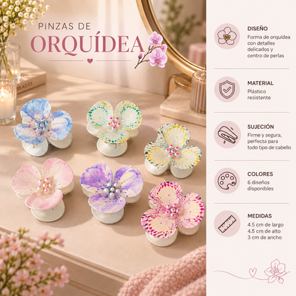 12 Pinzas Orquideas Colores $9.5 c/u