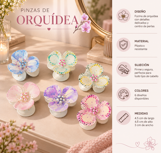 12 Pinzas Orquideas Colores $9.5 c/u