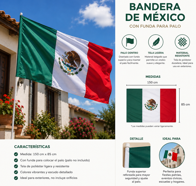 3 Banderas de México 150cm * 85cm $45 c/u