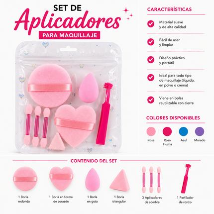 12 Bolsitas de Esponjas para Maquillaje, Perfilador y Aplicadores Corazon $14.5 c/u