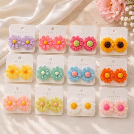 12 Aretes Flores Hermosas 3D Colores $8.9 c/u