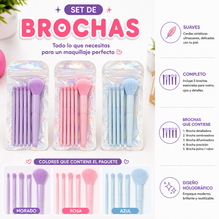 12 Bolsitas de 5 Brochas para Maquillaje de Bolsillo $9.5 c/u