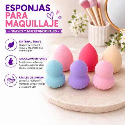 12 Esponjas para Maquillaje tipo Pera $5.5 c/u